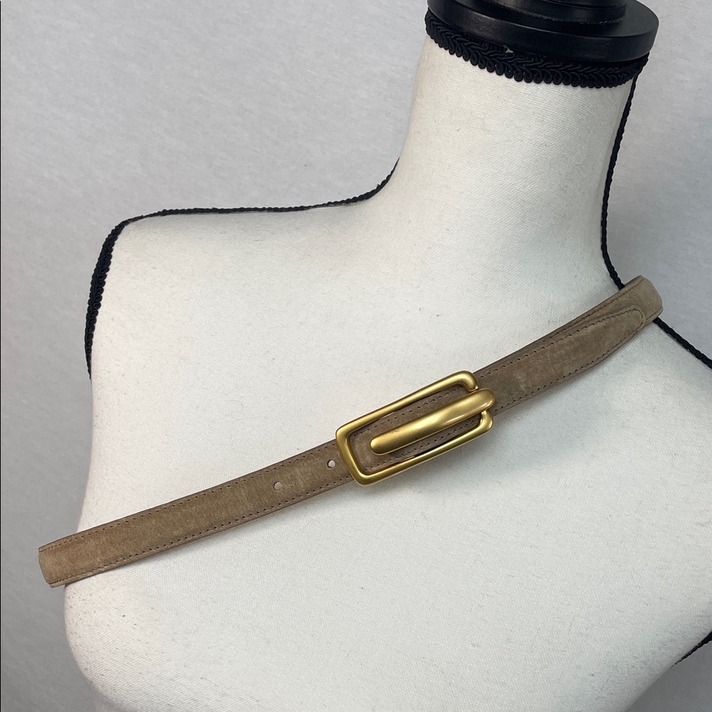 Genuine leather Tan and matte Gold buckle  Women's Belt suede - Picture 15 of 16